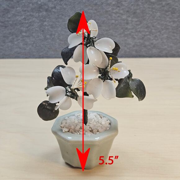 Rare VTG Chinese Art Glass Bonsai Tree Sculpture White Quince Flowers in Pot - Picture 7 of 7